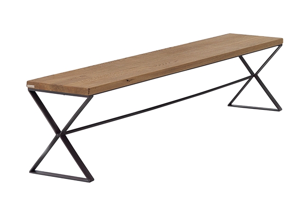 banqueta de roble marinado y patas metálicas