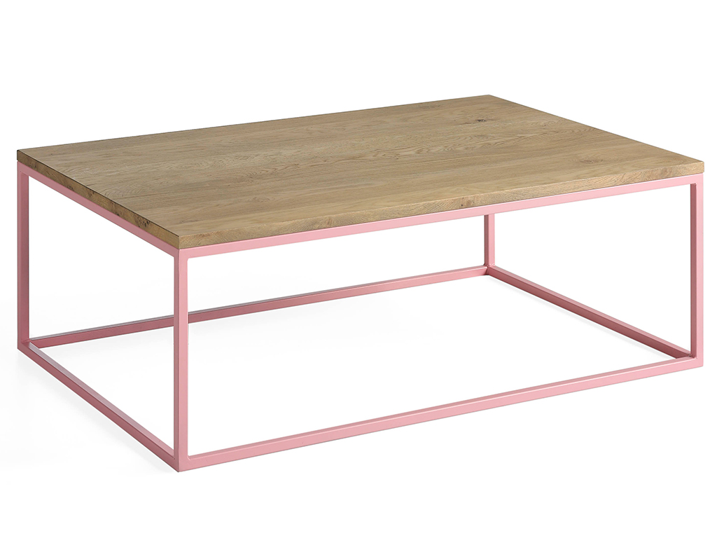 mesa de centro en madera y estructura metalica