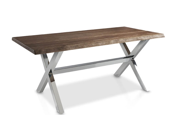 mesas de comedor con perfil de tronco patas en aspa metalicas