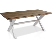 Mesa de comedor con cristal y patas de aspa madera Evolución